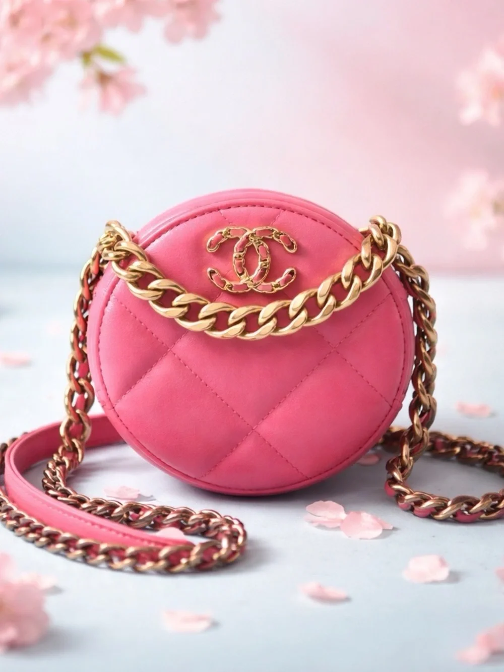 CHANEL Hot Pink Quilted Round Mini Crossbody with Gold Chain - Picture 3 of 16